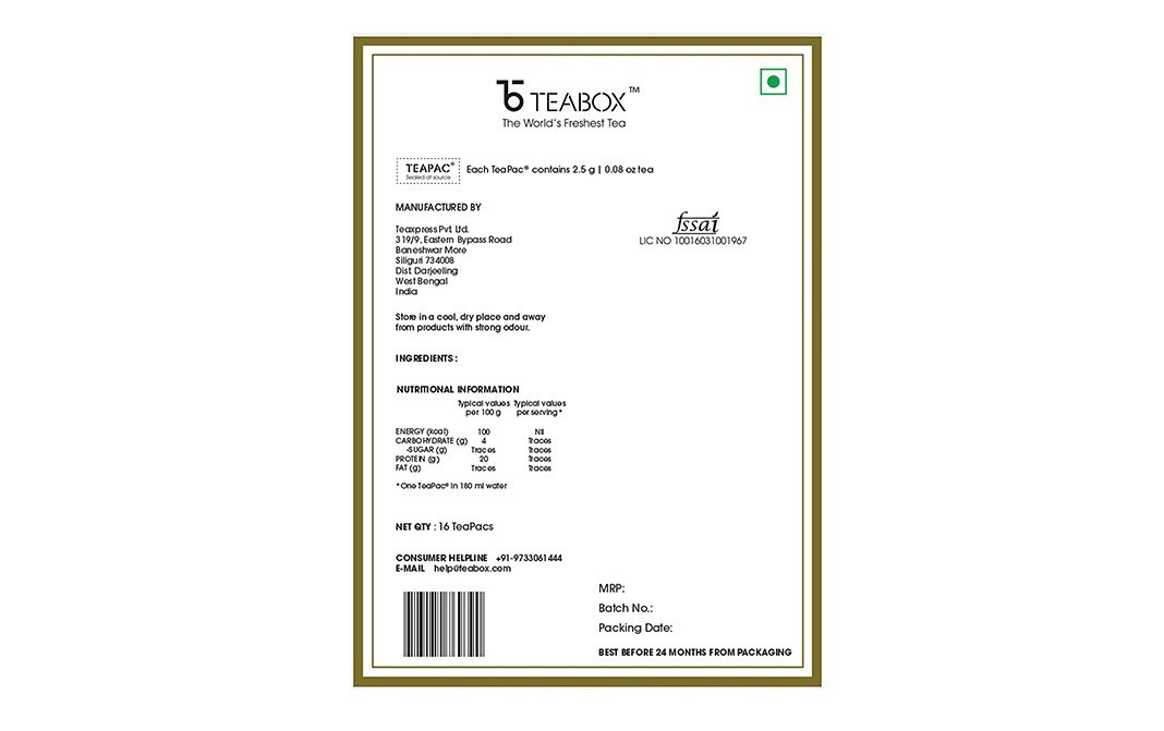 Teabox Fresh Darjeeling Muscatel Black Tea   Box  16 pcs